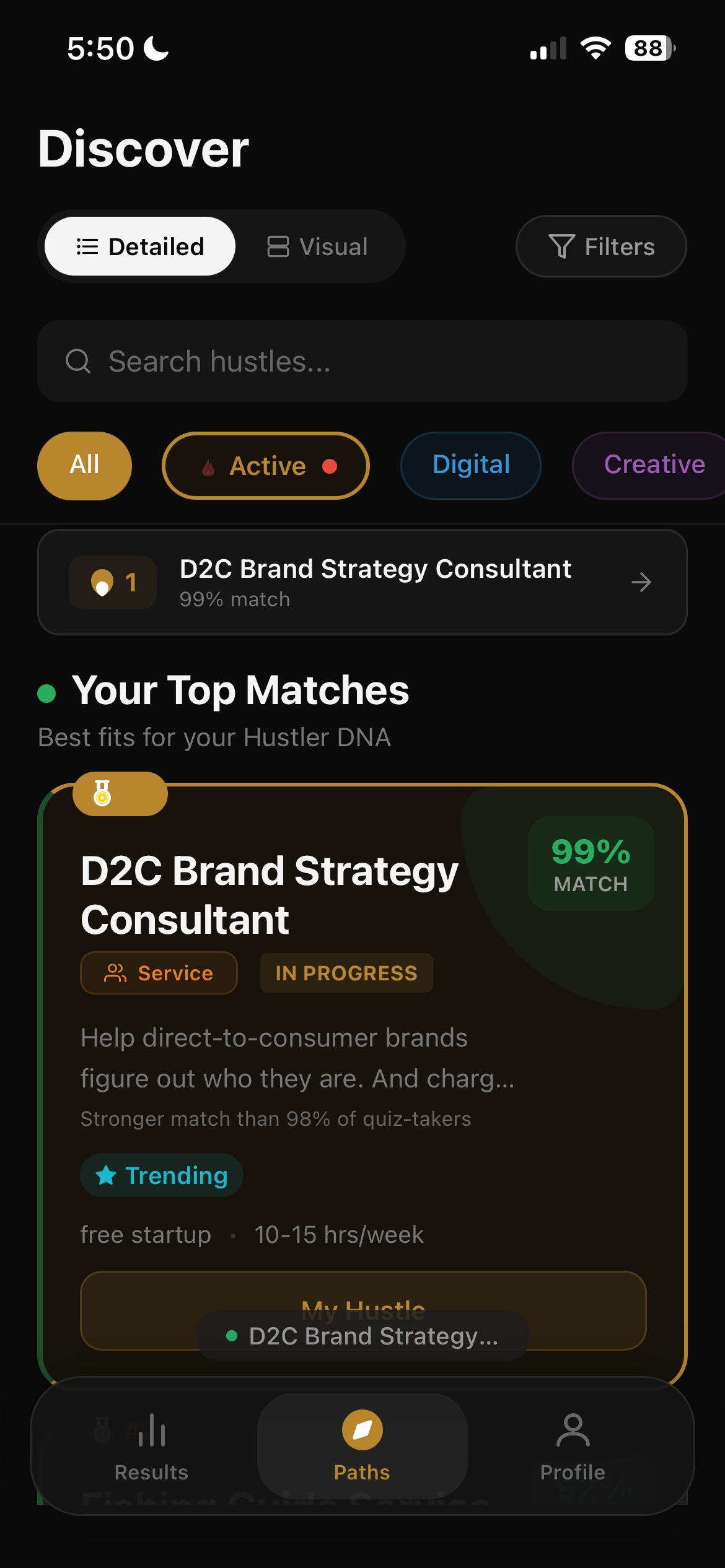 Side hustle matches ranked by personality fit