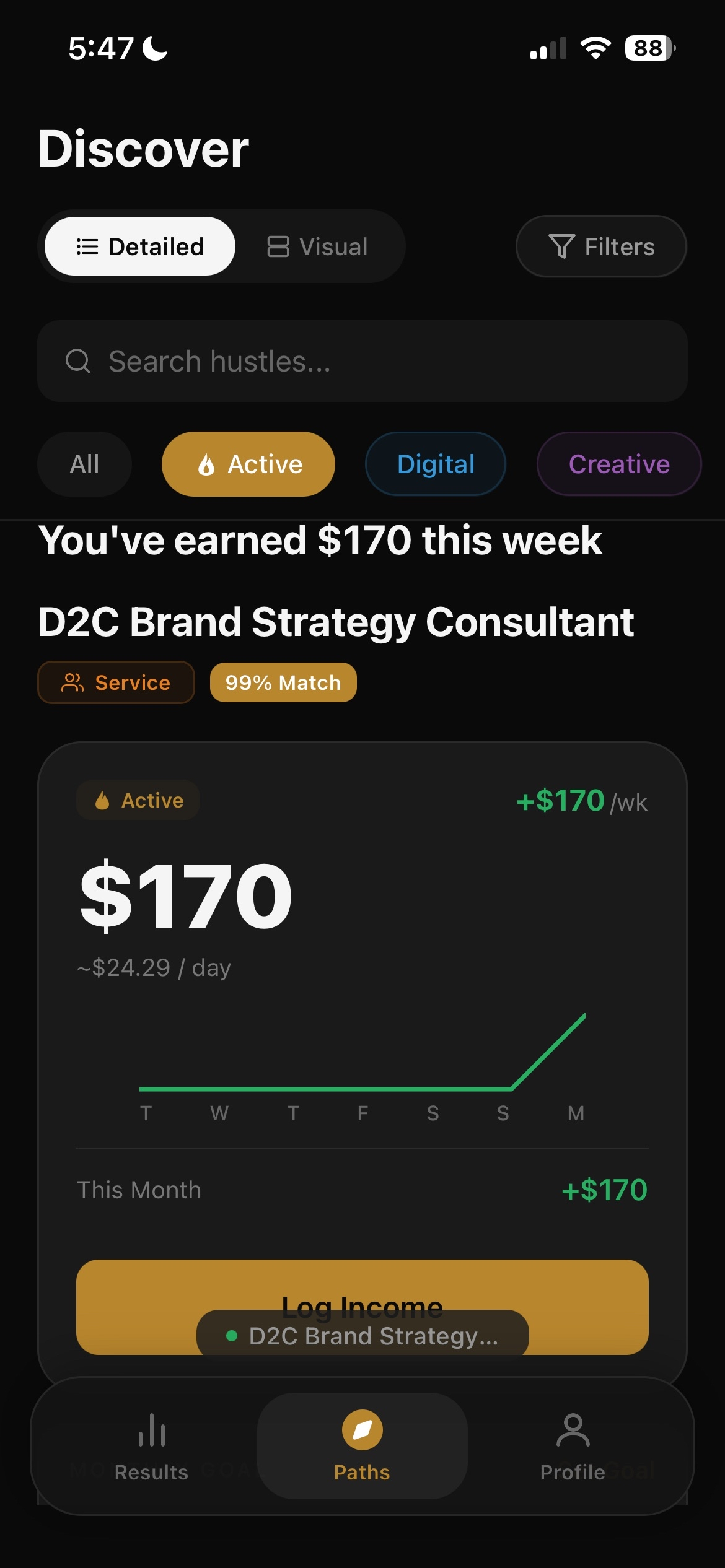 Income tracking dashboard